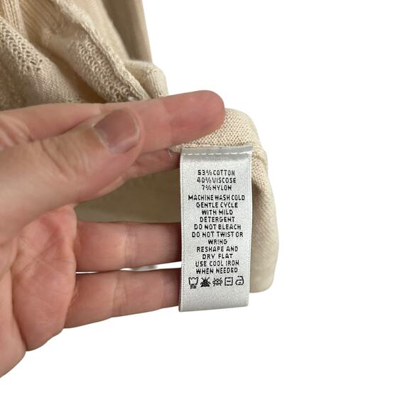 August Silk Beige Open Cardigan M Lace Back Minimalist Quiet Lux Elevated Basics - Picture 8 of 9
